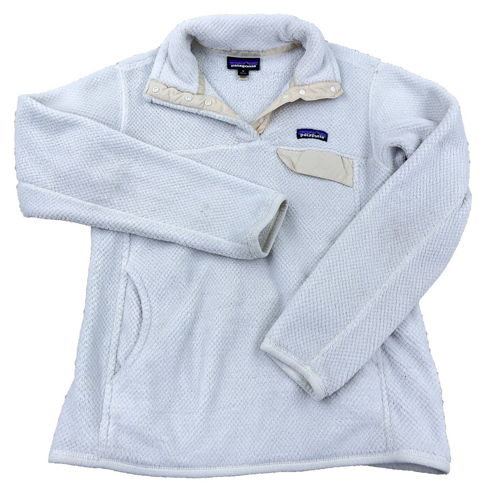 Patagonia Sweater Women Medium White Pullover Snap T Retool Fleece Better Pocket